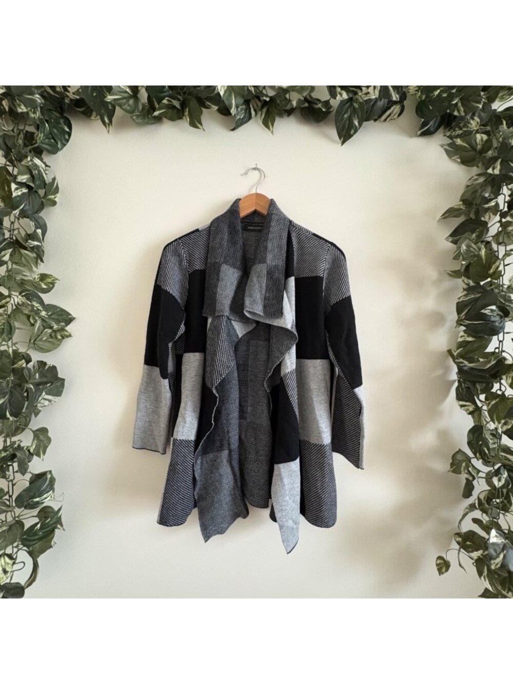 MEROKEETY Long Sleeve Knit Open Cardigan Plaid Multi Women’s Size S